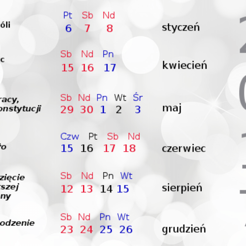 Długie weekendy w 2017 r.